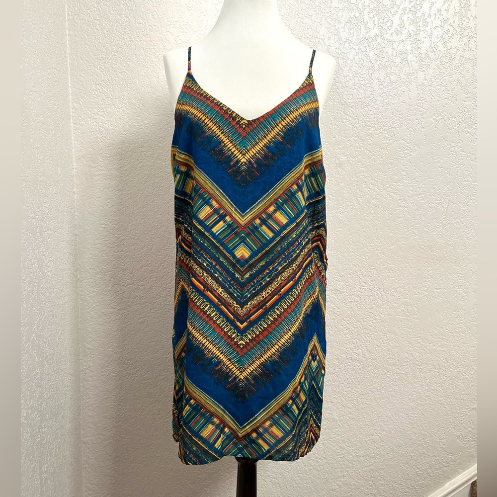 Meraki Dress Blue Yellow Red Orange Summer Spaghetti Strap Slip Mini Casual Boho